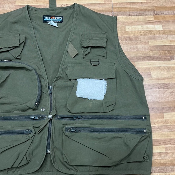 Clear Creek Fishing Vest Mens XL Fly Patch Olive Green Cargo Zip Pockets - Picture 2 of 9